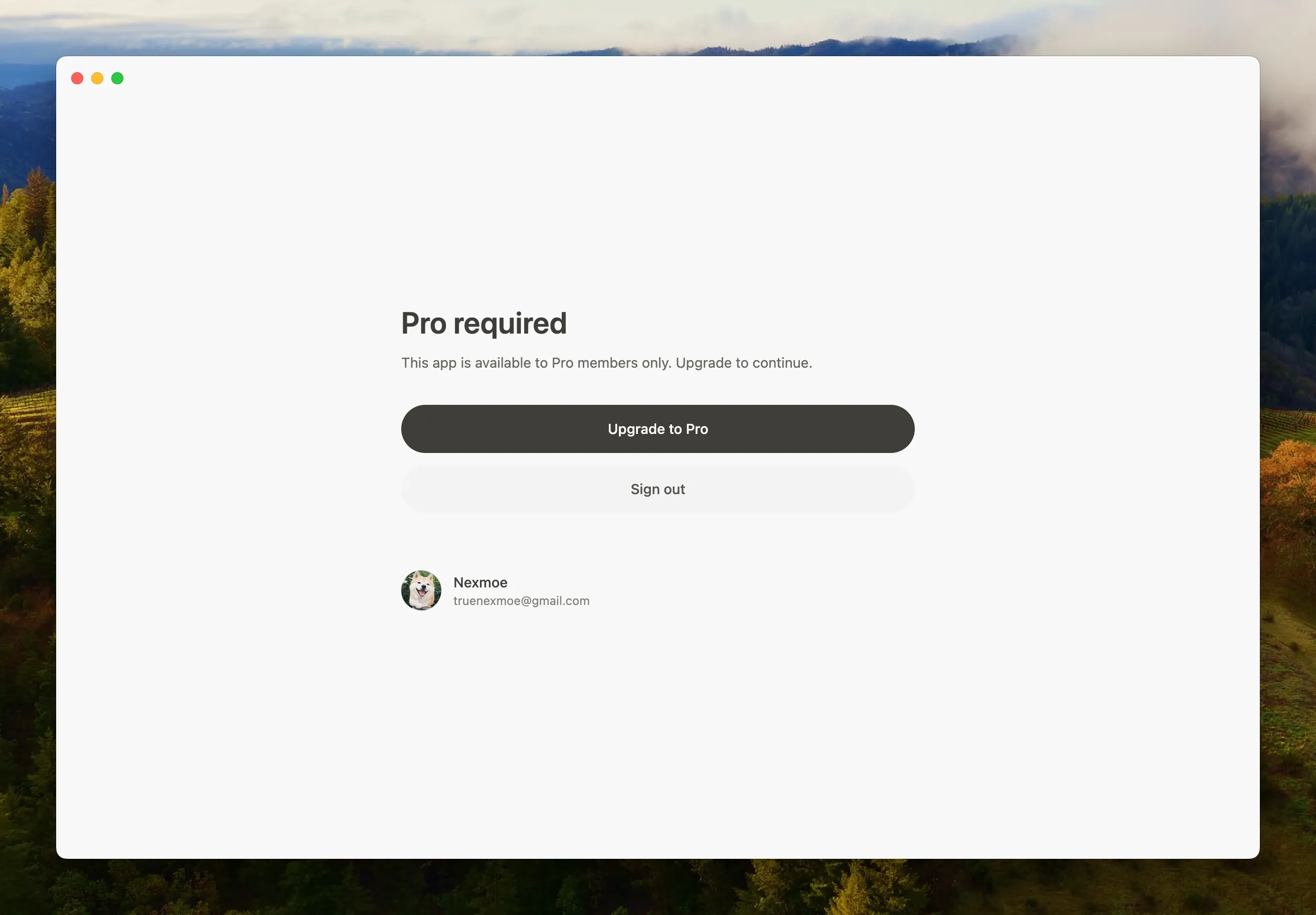Pro Required Access Prompt Interface Screen